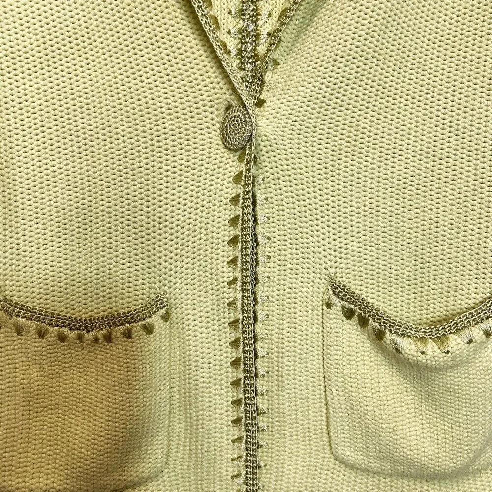White + Warren Blazer M Jacket Womens Green Knit Embroidered Sweater Size Medium
